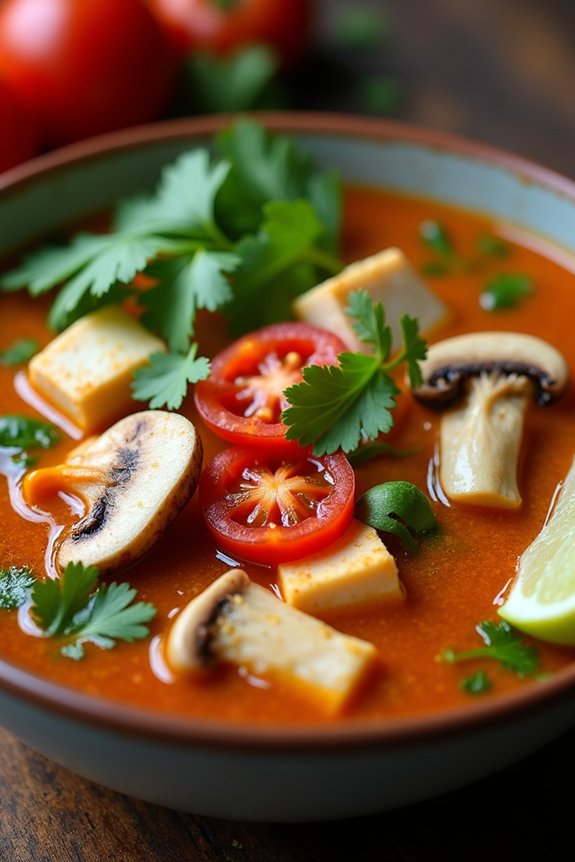 aromatic thai mushroom tofu soup