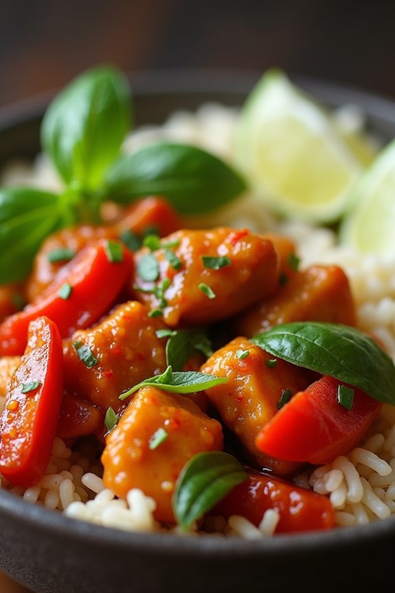 chili basil chicken rice bowl