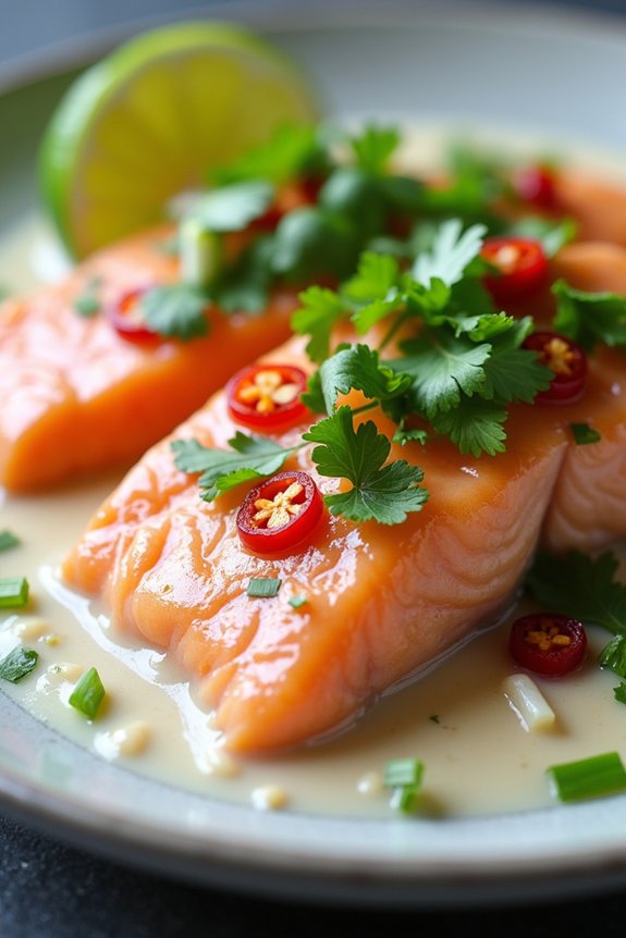 coconut milk poached salmon