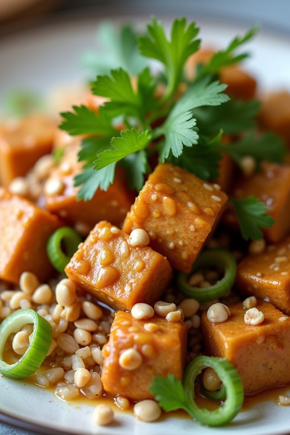 crispy tofu in peanut sauce