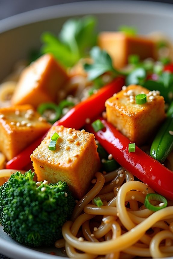 flavorful tofu noodle stir fry