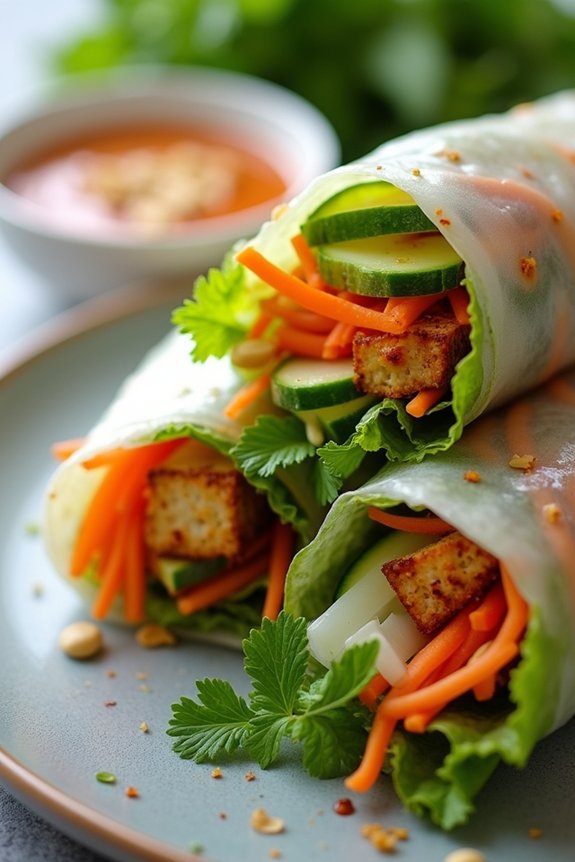 ginger garlic tofu spring rolls
