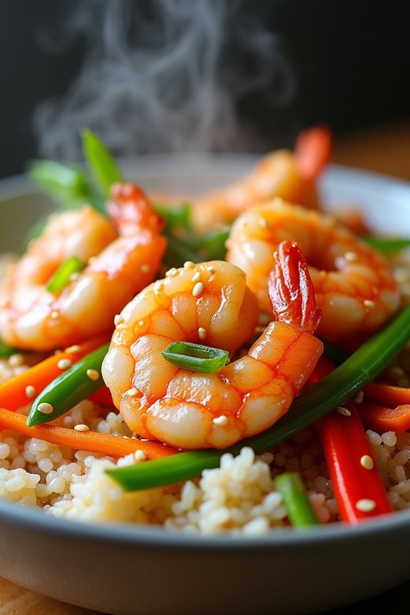 ginger sesame shrimp rice bowl