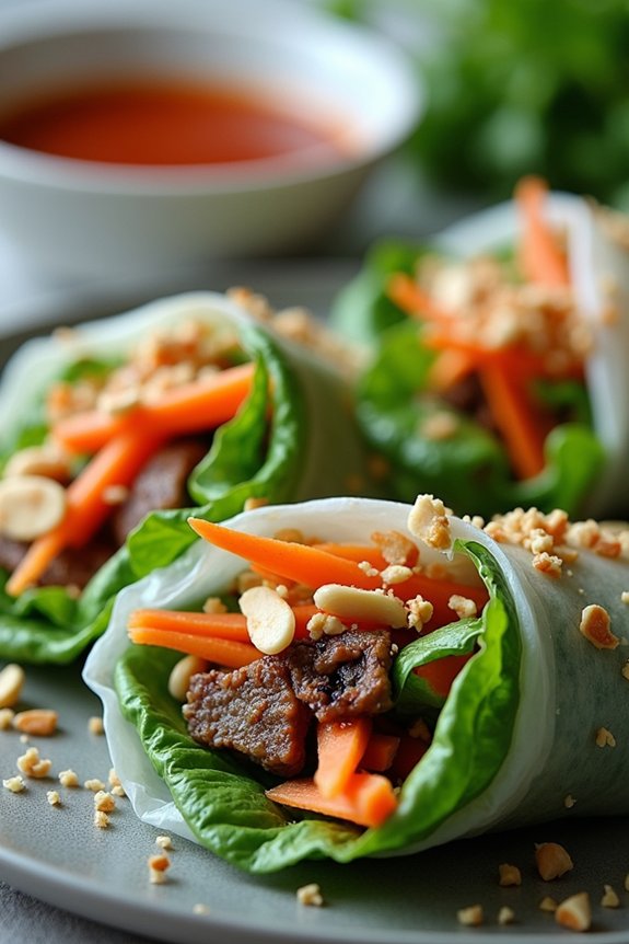 grilled beef basil spring rolls