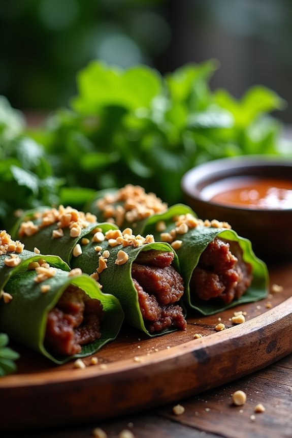 grilled beef wrapped leaves