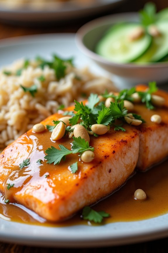 pan seared salmon with peanut sauce