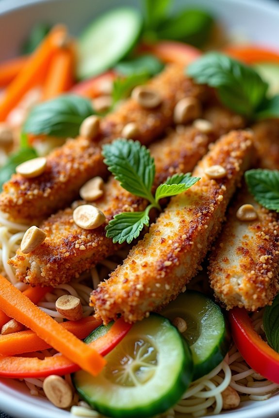 peanut crusted chicken noodle salad