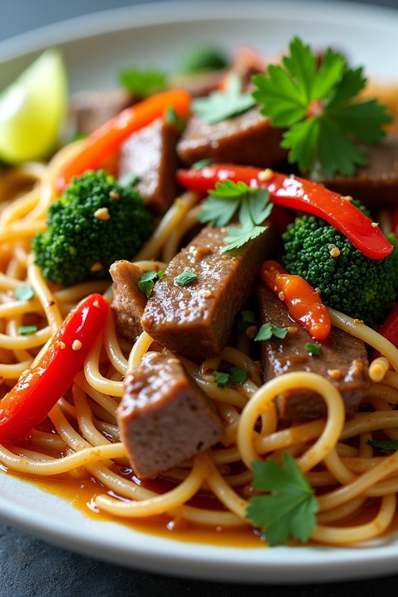 savory beef noodle stir fry
