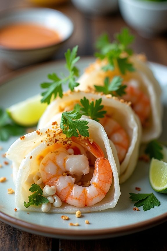 seafood filled rice crepes