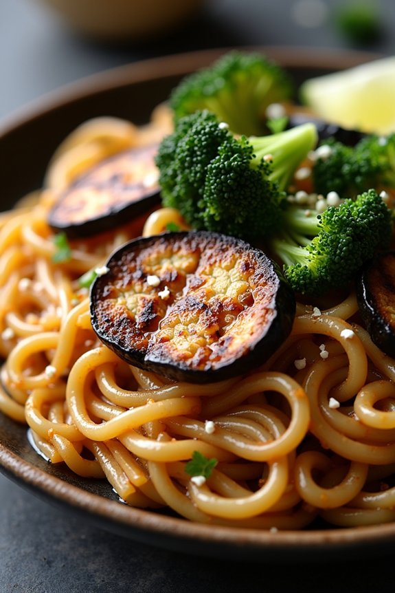 smoky grilled eggplant noodles