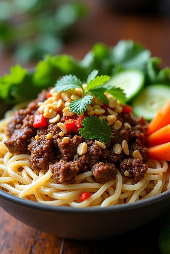 spicy beef rice noodle bowl