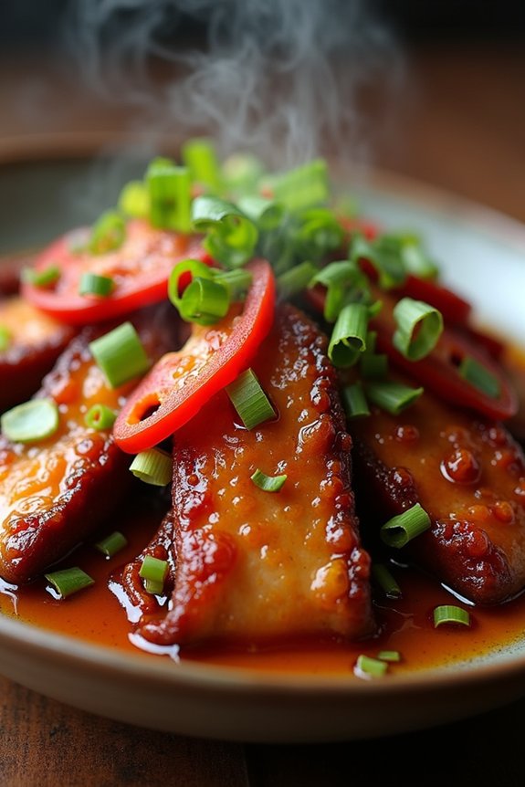 spicy caramelized pork belly
