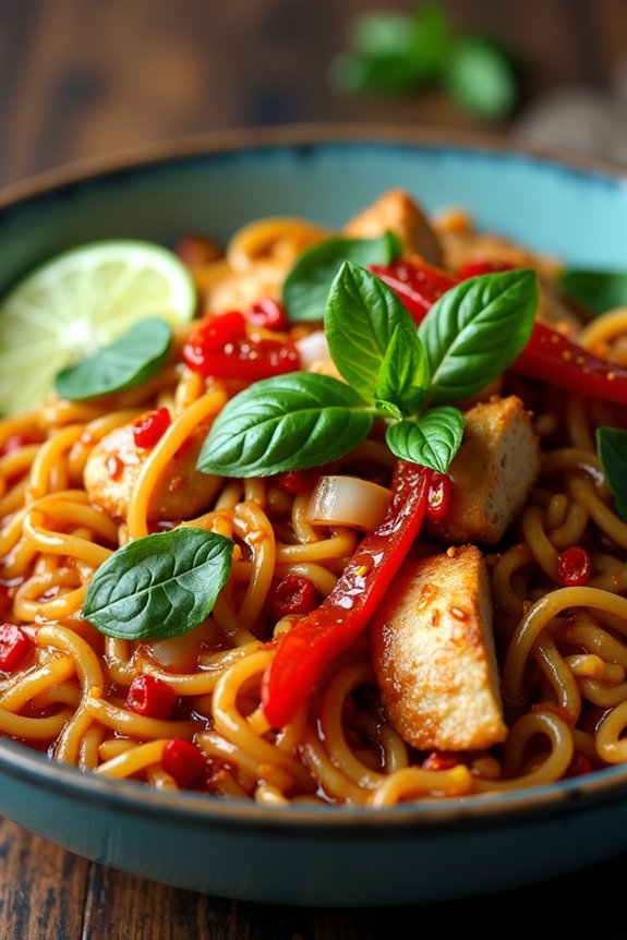 spicy chicken drunken noodles