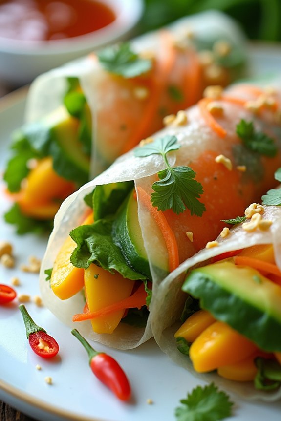 spicy mango avocado spring rolls