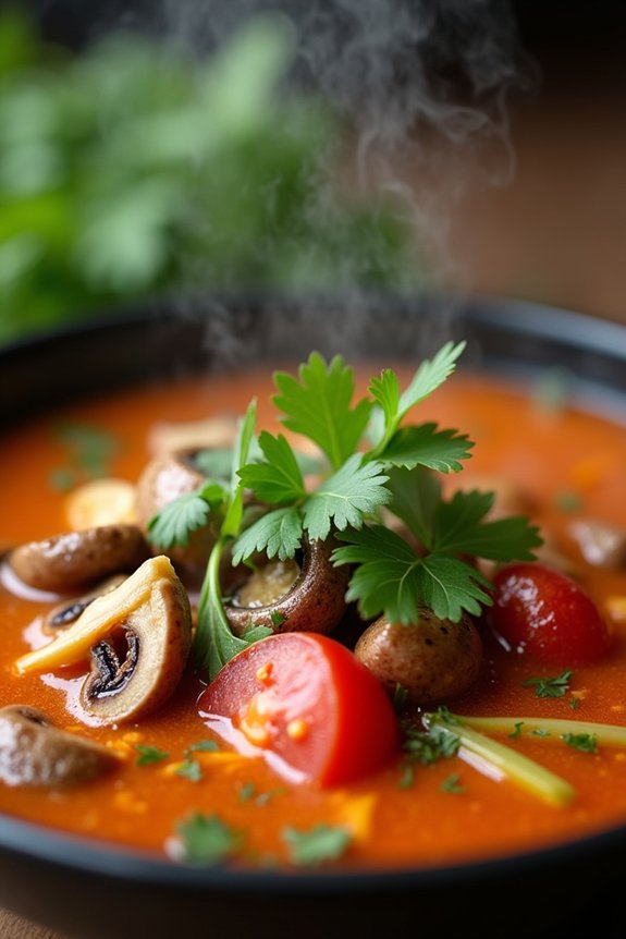 spicy sour herbal mushroom soup