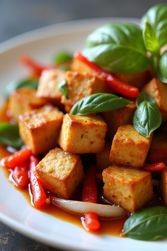 spicy thai basil tofu stir fry