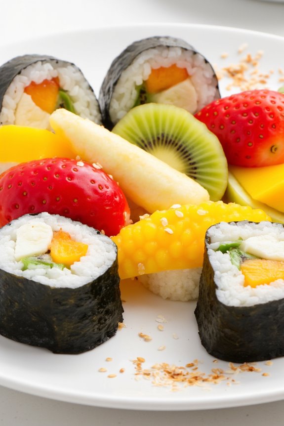 colorful fruit sushi rolls