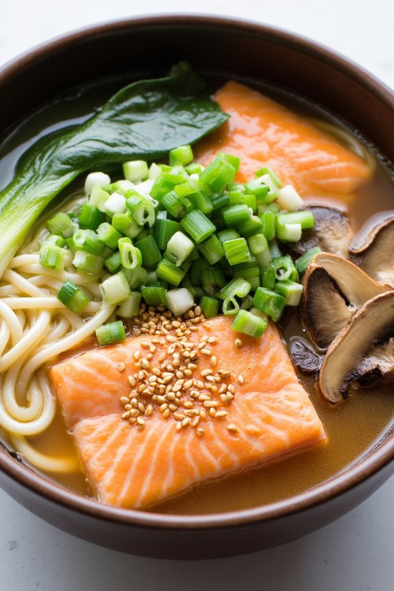 comforting salmon udon soup
