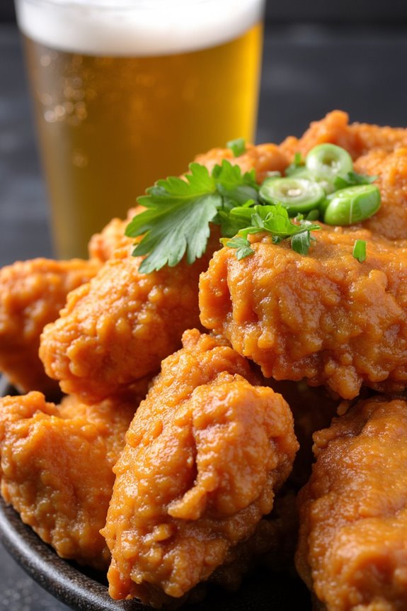 crispy chicken chilled beer