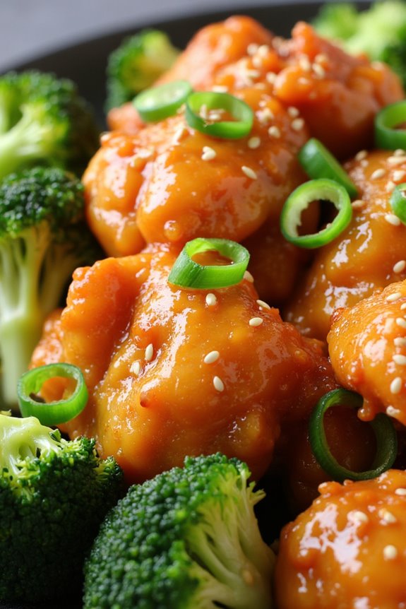 crispy chicken vibrant orange sauce