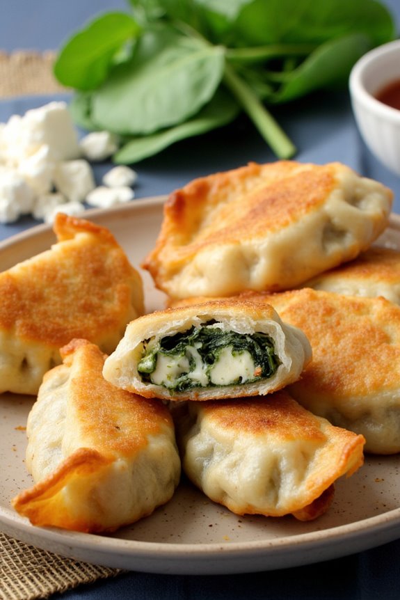 crispy spinach feta potstickers