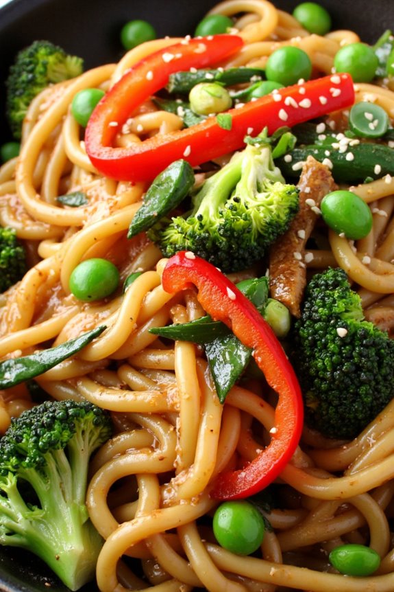 egg noodles stir fried greens