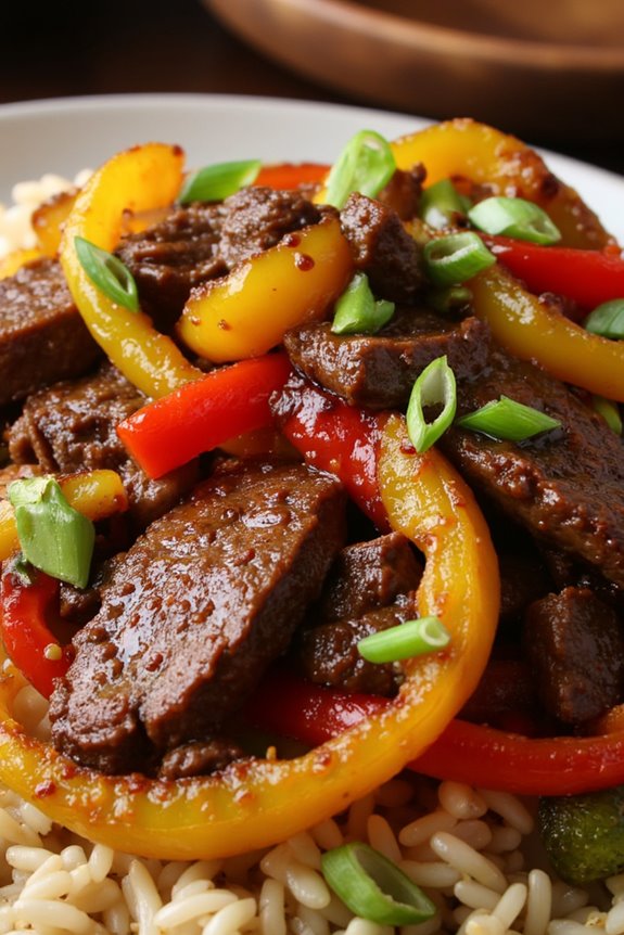 ginger beef with bell peppers