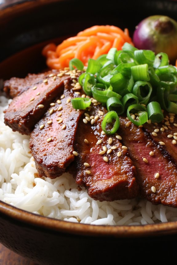 grilled meat over rice