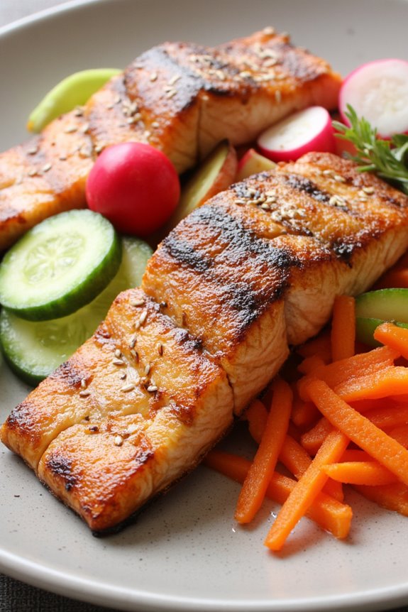 grilled salmon with pickled vegetables