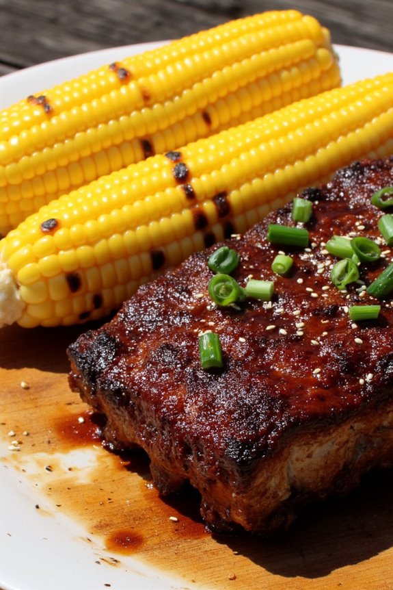 kalbi ribs with grilled corn