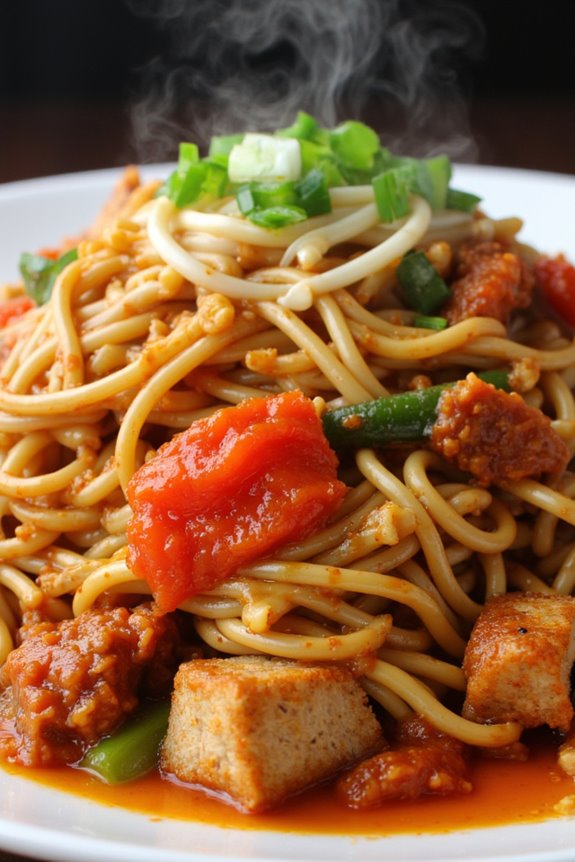 kimchi infused pork noodle dish