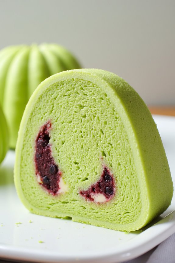 matcha cake with red bean