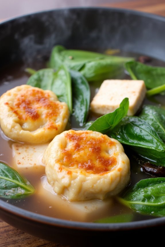 miso broth with wontons