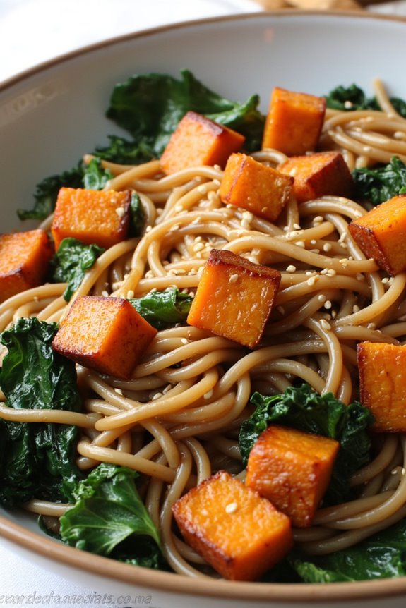 nutty soba with roasted sweet potatoes