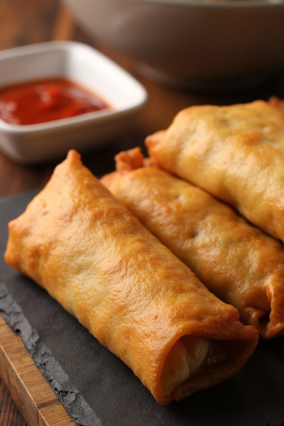 savory beef and cheese spring rolls