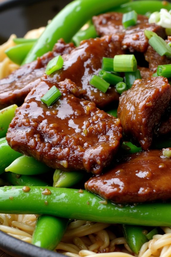 savory beef with snow peas
