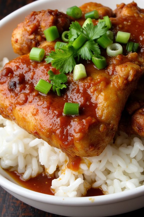 savory chicken adobo rice bowl