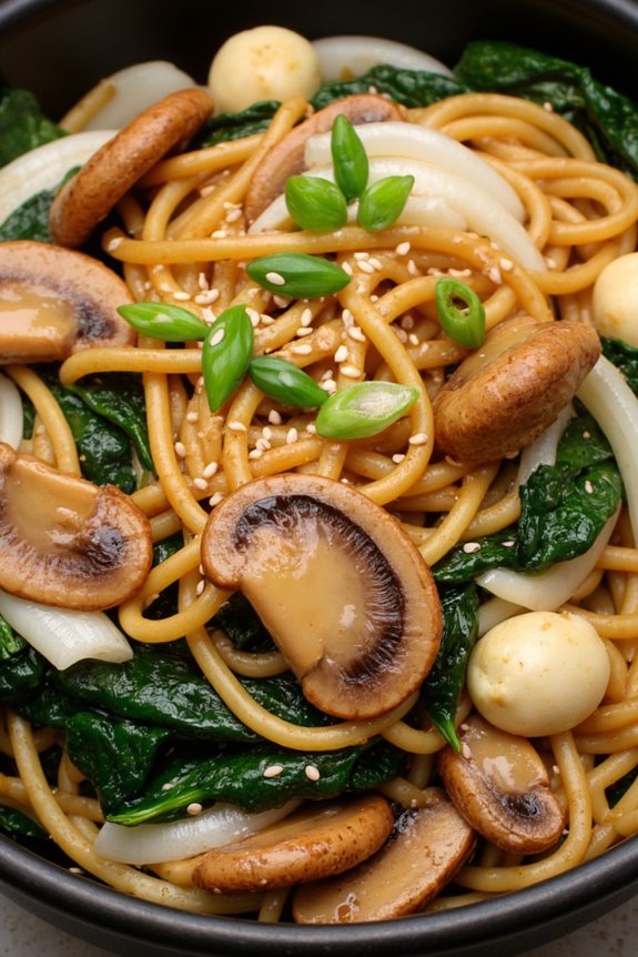 savory mushroom spinach japchae