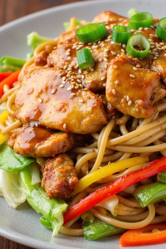 sesame chicken noodle stir fry