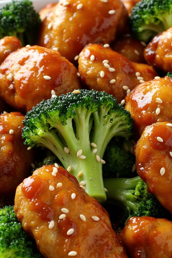 sesame chicken with broccoli