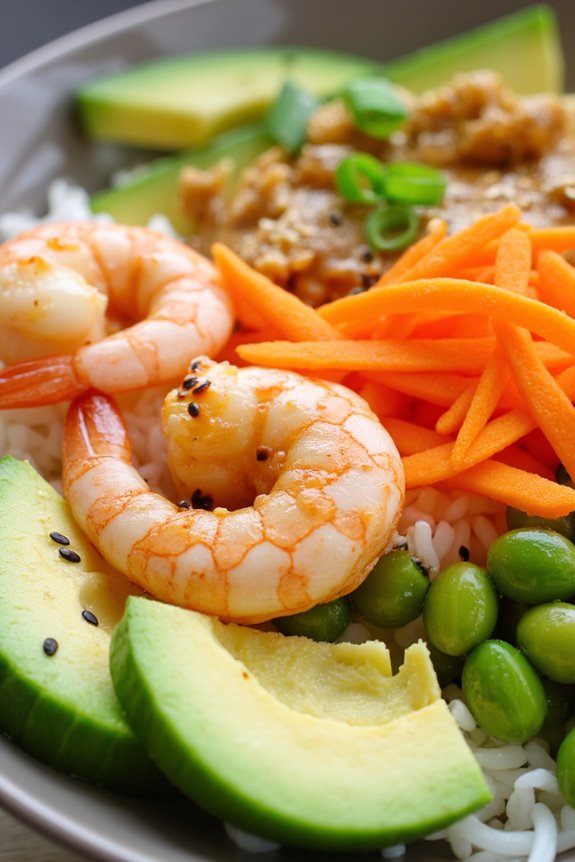 shrimp avocado rice bowl