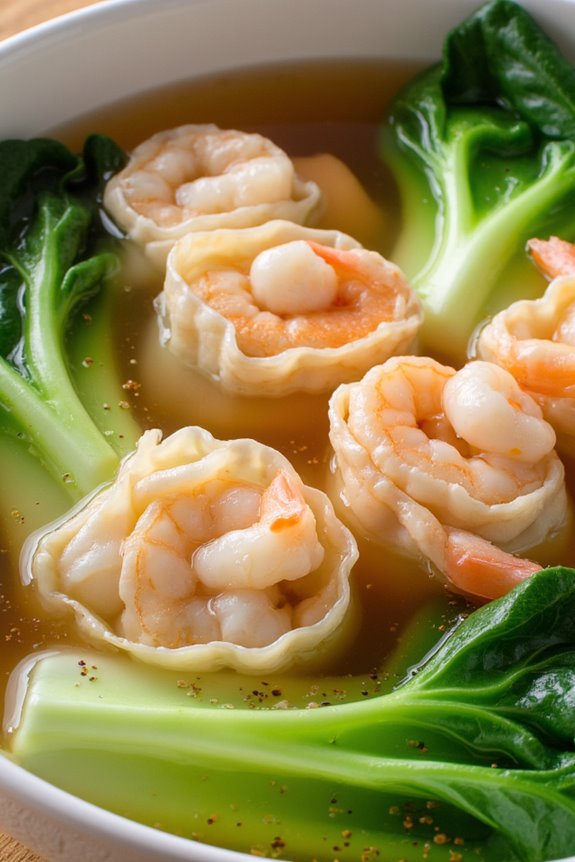 shrimp filled wontons in broth