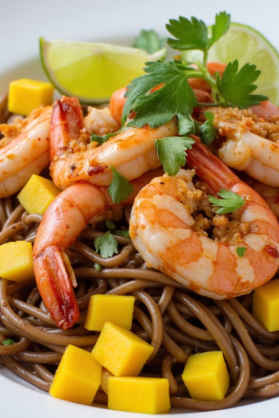 soba noodles with grilled shrimp