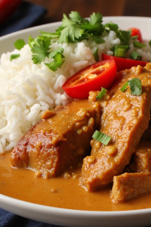 spicy coconut pork rice bowl