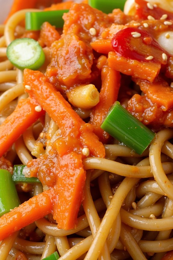 spicy kimchi noodle stir fry