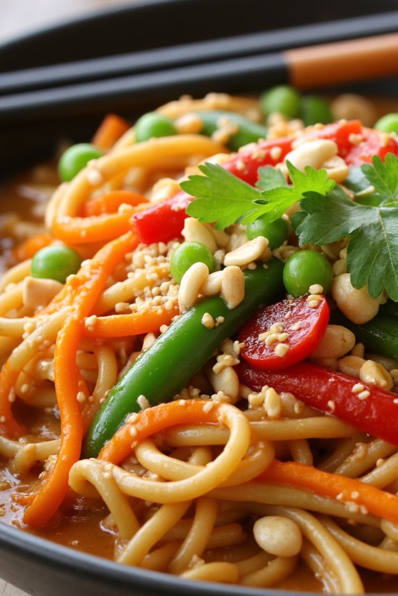 udon noodles with peanut sauce