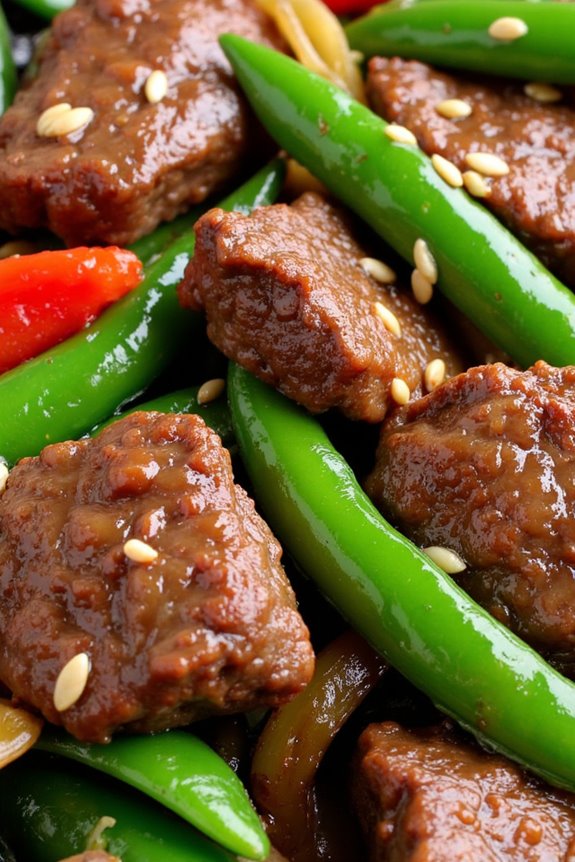 vibrant beef and snow peas
