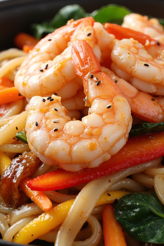 vibrant shrimp noodle stir fry