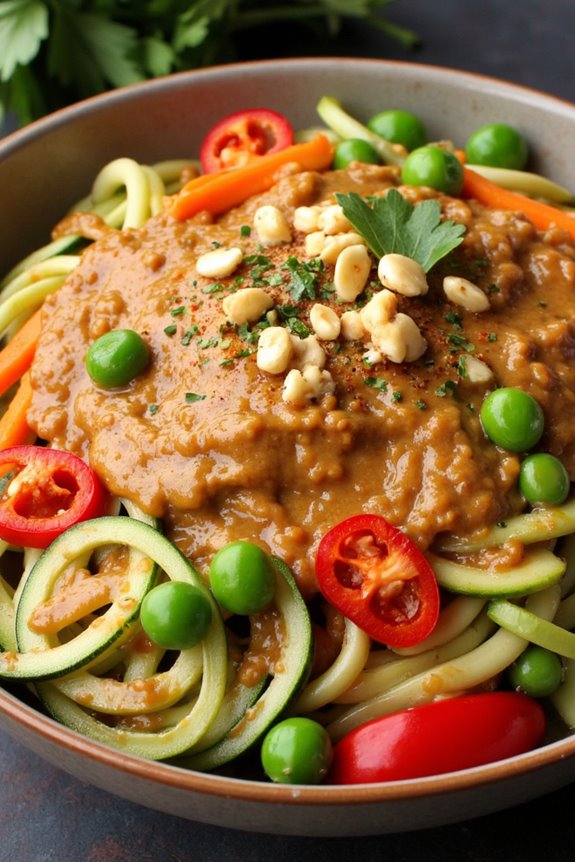 zucchini soba with peanut sauce